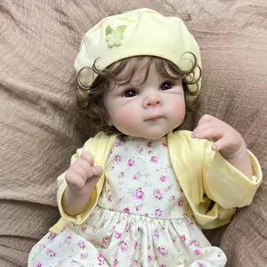 TopLink 19inch Vinyl Limbs Cloth Body 48 CM Baby Doll Toy with Curly Brown Hair for Kids Birthday Gift Includes Clothes Set Pacifier Feeding Bottle and Birth Card
