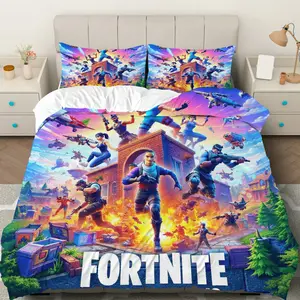 3PCS Decorative Duvet Cover Set, 1 Duvet+2 Pillowcases(Without filler), Fortnite Battle Adventure Colorful Gaming theme, Halloween bedding set, Game Lovers Jump Suit Ideal for decoration Bedroom, Dorm, Game Room, Teen Space.