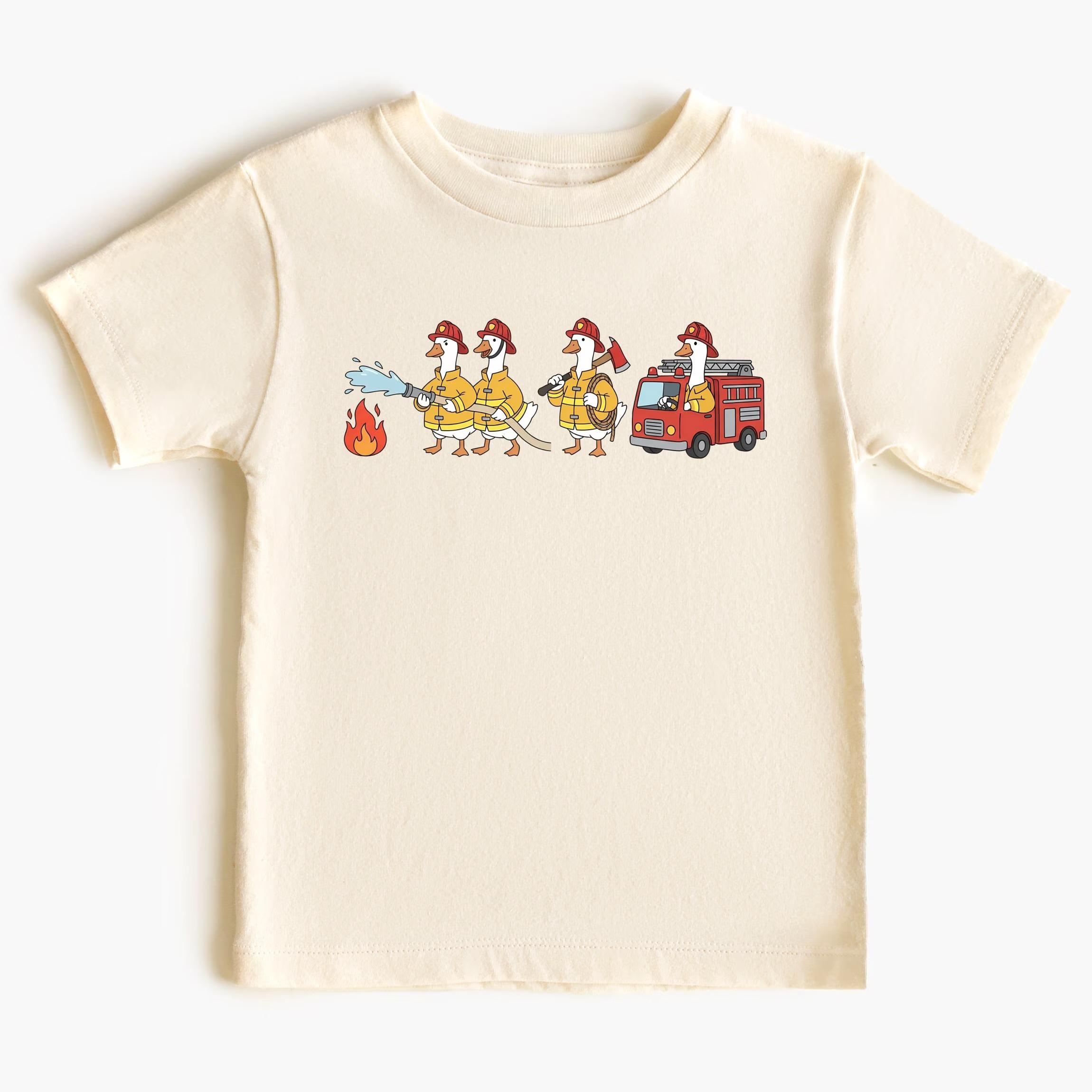 Firefighter Goose Youth T-Shirts, Toddler Design, Goose Fire Crew, Firetruck Apparel