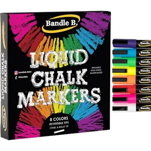 8 Vibrant Erasable Non-Toxic Water-Based Chalk Markers with Reversible Tips Suitable for Glass or Chalkboard Liquid Drawing Chalk for Businesses Restaurants (Vibrant 6mm)