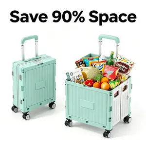 Collapsible Teacher Cart with Handle & Lockable Wheels - Portable Storage Box for Classroom & Office