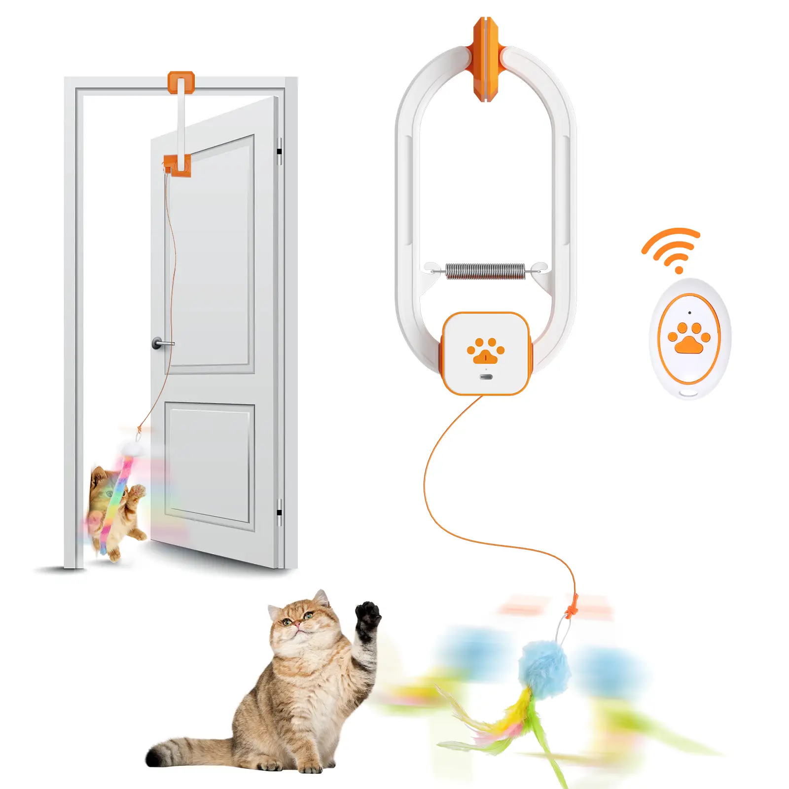 HappyCode Rechargeable Interactive Pets Toy,Electric cat teaser,Upgraded Dual Mode, Irregular Rocking & 360° Spinning with Remote, Door Clip Design,