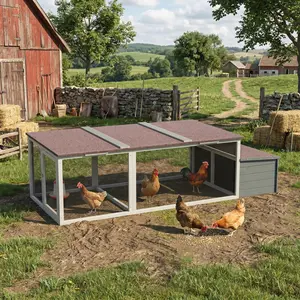 Large Spacious Wooden Chicken Coop With Run Outdoor Weatherproof Hen House Poultry Cage Secure Nesting Box Predator Proof