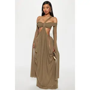 Alora Mesh Maxi Dress - Olive T