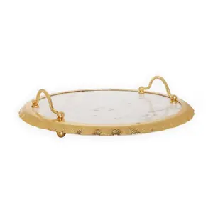 Round Marble Tray w/Gold Ruffled Border
