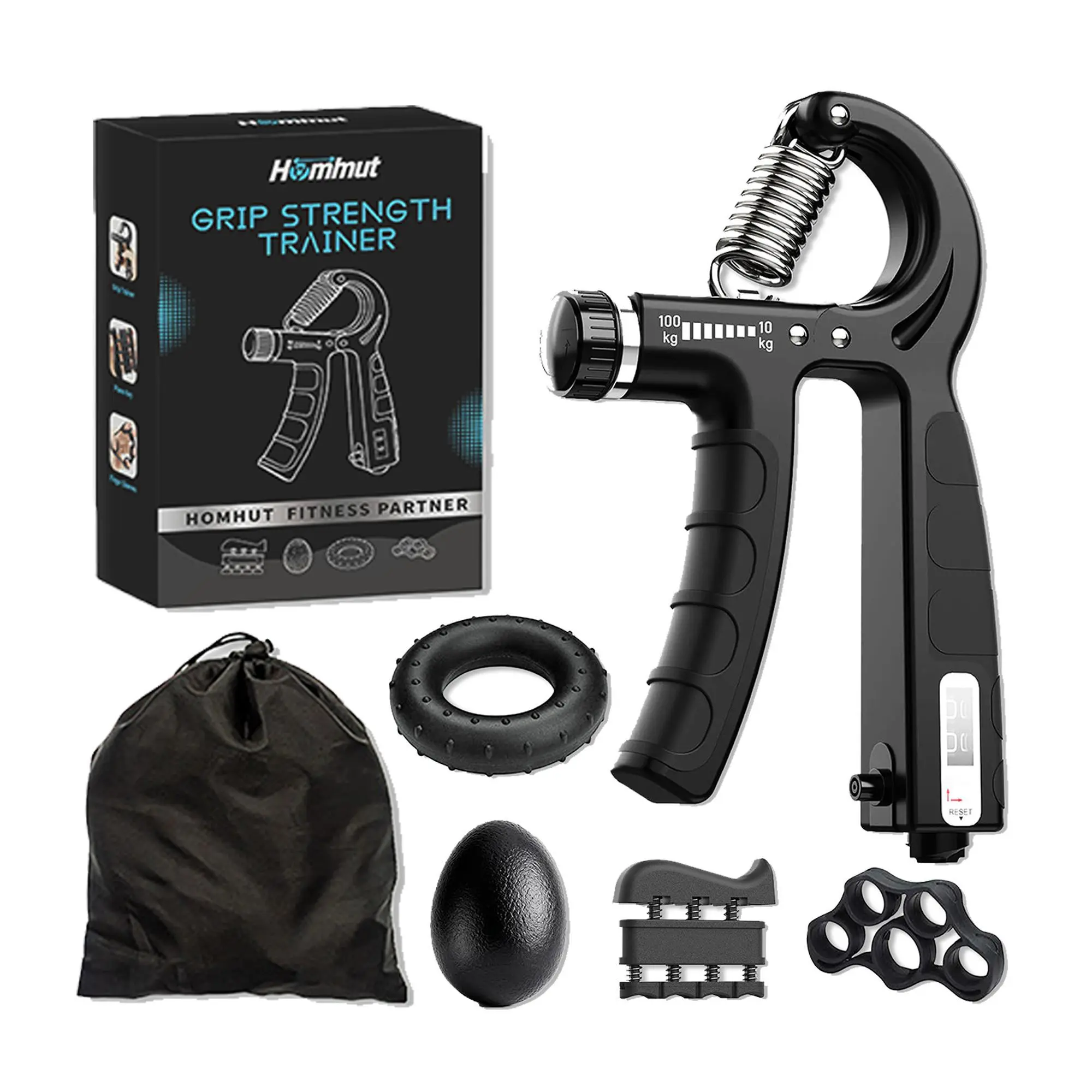 6-in-1 Design Hand Grip Strengthener Kit, Adjustable Forearm Muscle Trainer for Stress Relief, Includes Finger Stretcher & Grip Ball, Men-Focused Hand Fitness Adjustable Workout Equipment, Strength Training, Grip Training