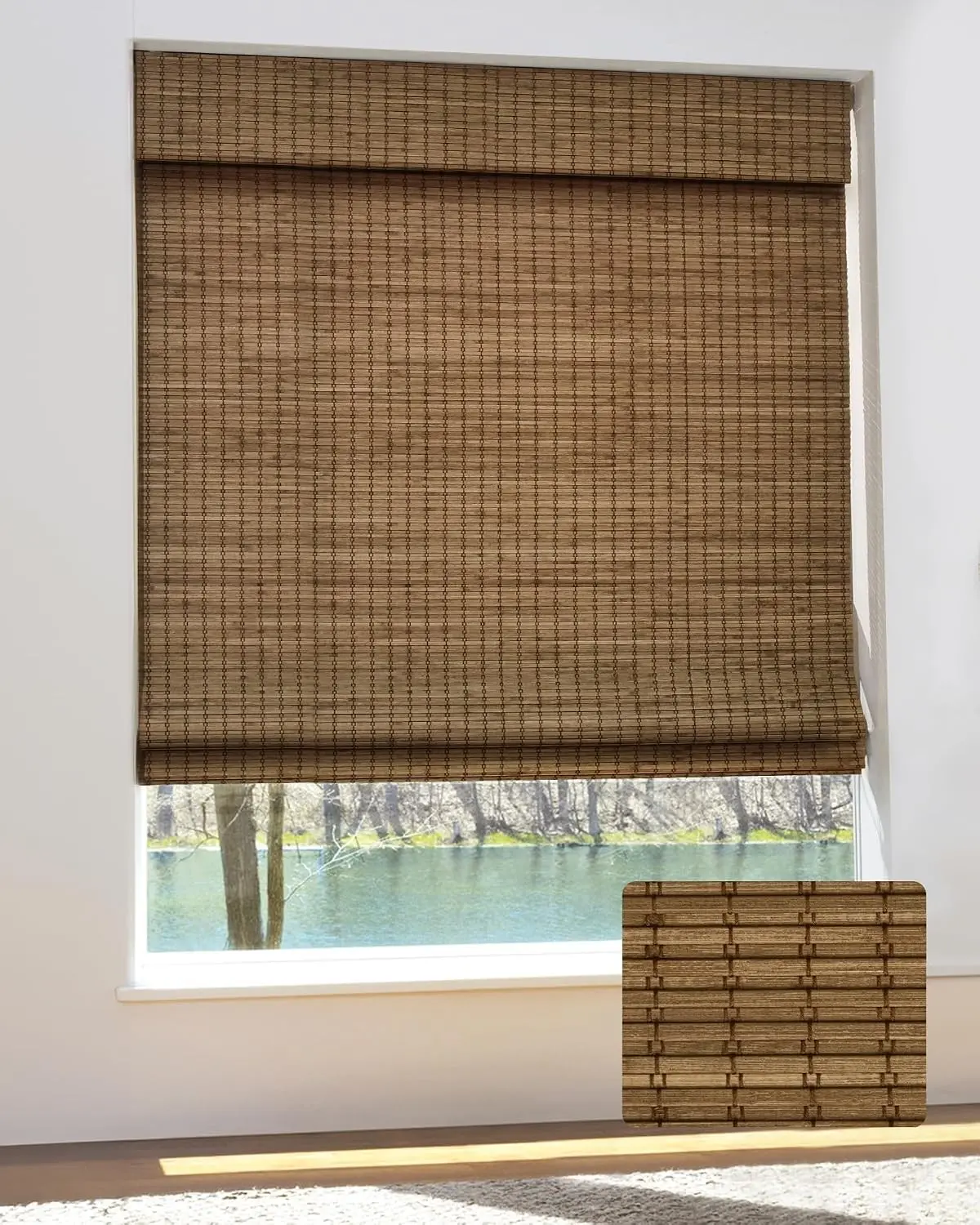 Cordless Bamboo Roman Shades for Windows Blinds Size 36" W ×64" H Colour Highfield Teak