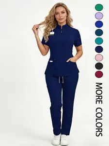 Women's Medical Scrub Set, Multi-Pocket Elastic Breathable Quick-Dry Wrinkle-Resistant, All Seasons, Hospital Clinic Home Wear, Wide Leg Style