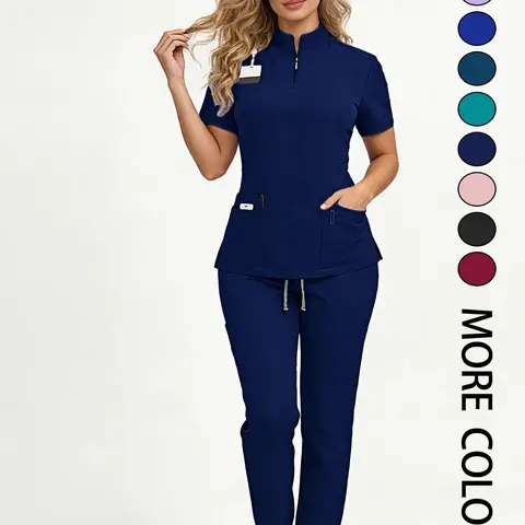 Women's Medical Scrub Set, Workwear, Multi-Pocket Elastic Breathable Quick-Dry Wrinkle-Resistant, All Seasons, Hospital Clinic Home Wear, Wide Leg Style