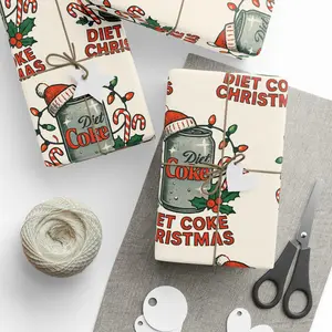 Diet Coke Christmas Wrapping Paper, Soft Drink Santa Hat Gift Wrap, Soda Xmas Holiday Paper Roll