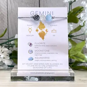 Gemini Zodiac 3 Bead Adjustable Sliding Knot Bracelet with Affirmation