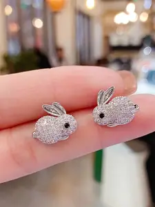 Cute Rhinestone Decorated Rabbit Design Stud Earrings (1 Pair), Fashionable Jewelry for Women for Party, Daily Clothing Decor, Trendy All-match & Exquisite Jewelry for Birthday Gift, Bunny Ears