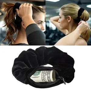 Sports Scrunchie with Zipper Pocket for Women - Hair Tie with Hidden Storage Compartment for Cash, Lipstick, Keys & Valuables, Hidden Compartment Items for Travel, Elastics Hair Band