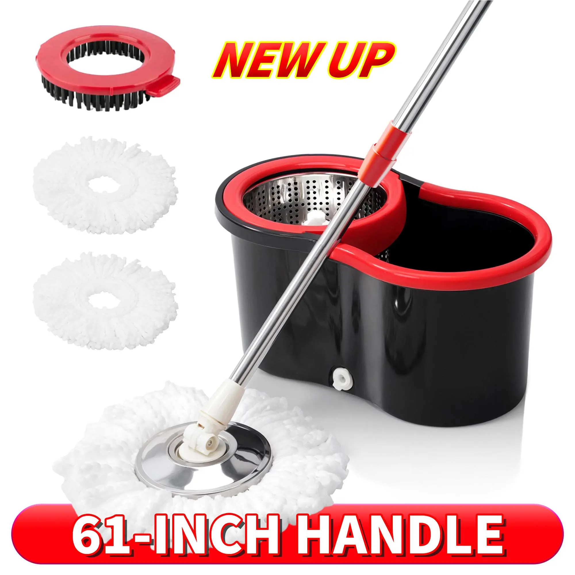 Spin Mop And Bucket Set with Wringer, 360° Rotating Mop Bucket System, Includes 3 Microfiber Mop Refill Heads And A 61-Inch Adjustable Stainless Steel Handle, Ideal for Bathroom Use, Efficient Floor Cleaning, Home Cleaning#cleaningtools #momhack