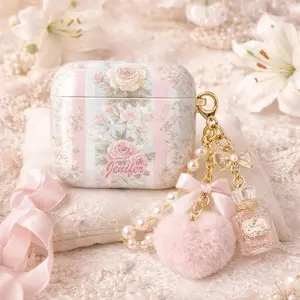 Personalized Love Shack Fancy Inspired Floral Airpod Case, Coquette Pink Bow Rose, Designer Accessories Gift for Her Airpod Gen 1 2 3 4 Gift