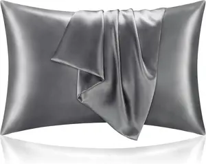 BEDELITE Satin Pillowcase for Hair and Skin 2 Pack Super Soft and Cooling Similar to Silk 20"x30" Queen Size Dark Grey Envelope Closure Gift for Women Men