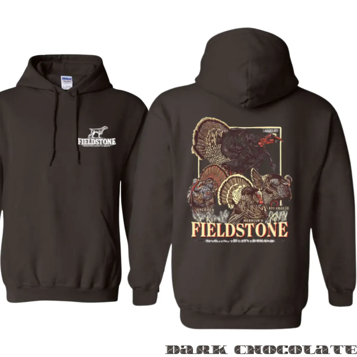 Men's Cotton Blend Graphic Hoodie, Long Sleeve Pullover with Wildlife Art Turkey Bird Full-Back Print for Hunting, Sweatshirt, Tops, Outdoor, Logos, Casual, Contrast Binding, Crew Neck, Animal Print