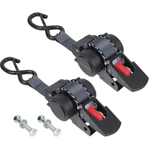 Retractable Transom Tie Down Straps 1in X 10ft Tie Down Straps to Trailer- 1500lbs Break Strength, Medium Duty Bolt- Ratchet Straps for Cargo, Boat, , ATV, 2pk
