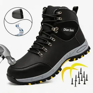 Men's Safety Work Shoes Steel Toe Anti-Smash Puncture-Proof Wear-Resistant Durable Construction Site Work Boots All-Season Outdoor Warehouse Protective Labor Shoes Industrial Heavy-Duty Safety Footwear