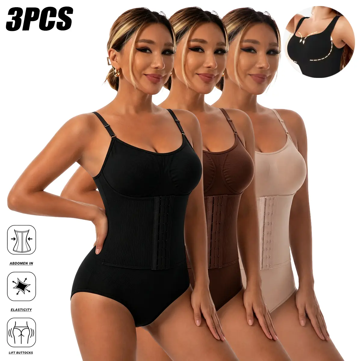 Women’s comfortable, breathable front-button bodysuit, solid-color tummy control and butt-lifting shapewear one-piece with adjustable shoulder straps – compression underwear, all-day comfort, body shaping, workout support