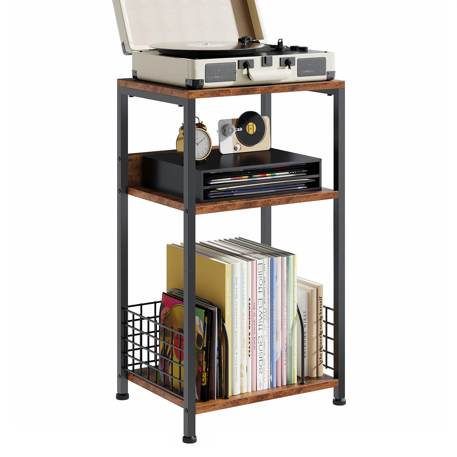 3-Tier Vinyl Record Player Stand with Storage for Up to 100 Albums, Multi-Functional Side Table & Organizer Rack for Living Room, Bedroom