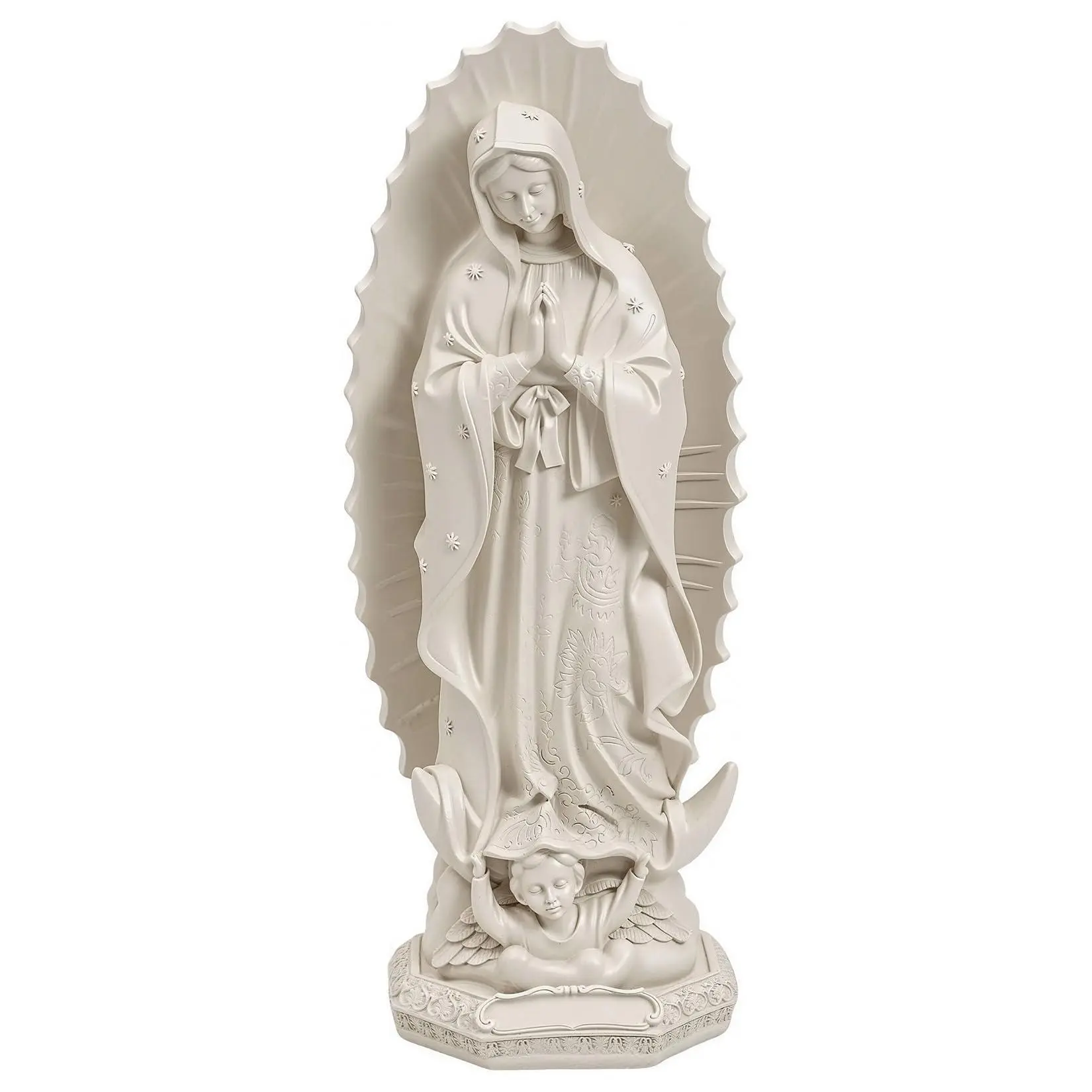 GARVEE 11.8" Beige Handmade Resin Virgin Mary Statue - Catholic Religious Sculpture, Indoor-Outdoor Decor, Decoration Ornaments, Perfect Gift
