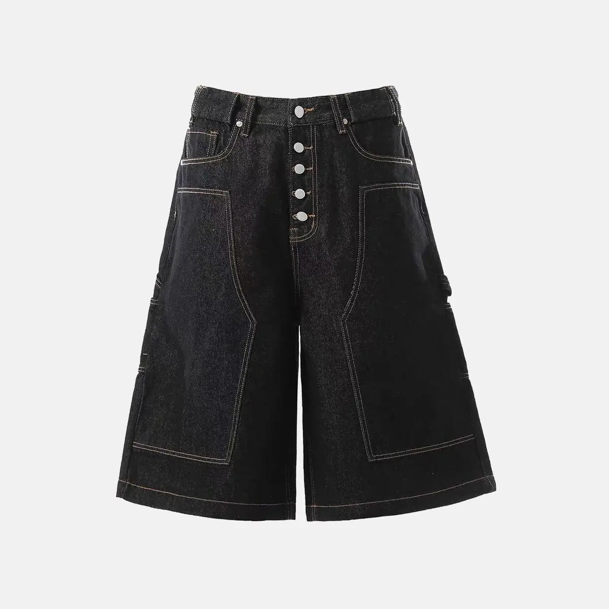 inflation Men's Loose-Fitting Baggy Jorts, Vintage Carpenter Denim with Mid Waist, Button Front Streetwear, Tee, Oversized, Denim Shorts, Men's Shorts, Simple, Stylish, 90S Retro Men's Shorts