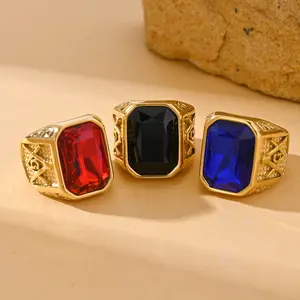 Punk Freemason Ring Fashion Retro Zircon Stainless Steel Men's Ring Party, Banquet, Gift Jewelry Trendy Jewellery Accessories