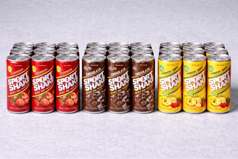 Sport Shake Protein Drink 24 Pack - Strawberry, Chocolate, Strawberry Banana Flavors 11oz Cans for Energy Boost
