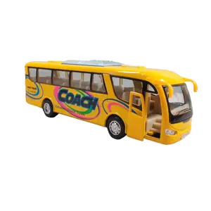 KINSMART 7 Inches Coach Bus Die Cast Metal & Plastic Pull Back Go Action Openable Door Yellow Interactive Play Toy KS701 Compact Detailed Design Durable Construction