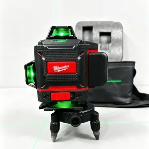 Milwaukee 3D 4D Green Laser Level Power Tool 360° 12/16 Lines 532nm Beam ±3° Self‑Leveling IP54 Waterproof 25M Working Range Low Battery Indicator With Battery Charger Remote Control For Construction Layout Tiling Framing Home Renovation
