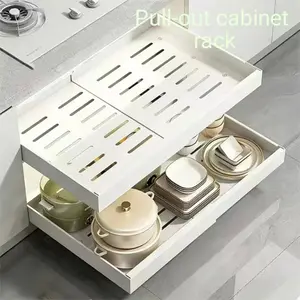 Pull Out Cabinet Organizer, Telescopic Sliding Shelf with Anti-Drop Design, Flexible Slide Out Storage Rack, Perfect for Kitchen Cabinet, Spices, Tableware and Pantry Supplies, Space-Saving Home Kitchen Must-Have