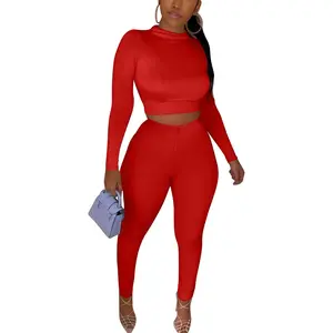 Kaximil Women'S Workout Tracksuit 2 Piece Outfits Long Sleeve Crop Top High Waist Legging Pants Set Kaximil