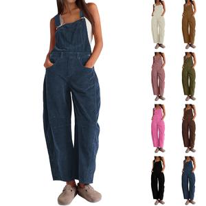 Molitree Women's Corduroy Overalls Barrel Wide Leg Bib Pants Adjustable Romper Jumpsuit with Pockets  Casual Wideleg Womenswear Brown