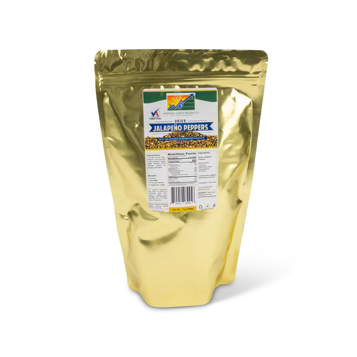 Dried Jalapeño Peppers – Non-GMO, Flavorful, Shelf Stable | Quart Mylar