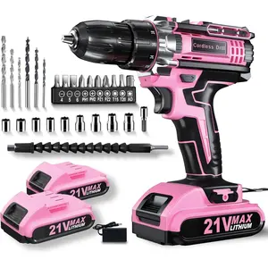 Drill, 21V Cordless Drill with Dual 2.0Ah Power Pack and Charger, Electric Power Drills Set, 3/8 Inch Chuck, 25+1 Torque, 2 Speed 29 Accessories Tool for DIY, Gifts