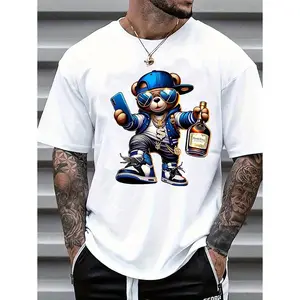 Men's Summer Cartoon Bear Printed Round Neck Short Sleeve Casual T-Shirt