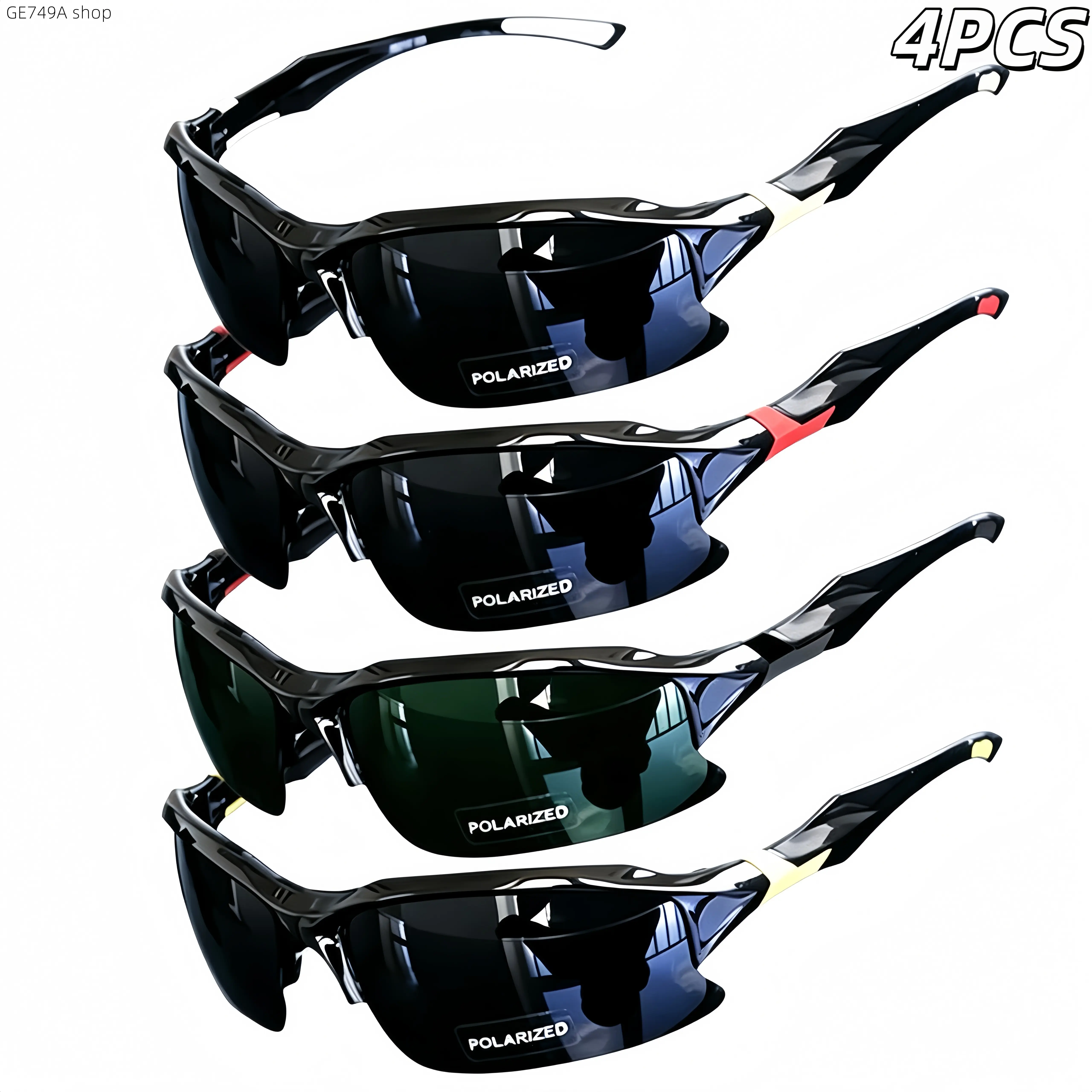 4 Pack Polarized Sports Sunglasses, Rimless Lightweight Windproof UV Protection Glasses for Men Women, Ideal for Baseball Driving Fishing, Trendy Square Cat Eye Oversized Styles, Mens Gifts
