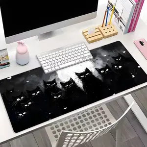 Large Extended Gaming Mouse Pad, Black Cats Under Full Moon Desk Mat, Non-Slip Rubber Base Keyboard Pad for Home Office Work, Spooky Black Cat Themed Desk Pad for Cat Lovers, Perfect Gift