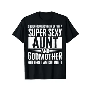 Godmother Aunt Costume- Cute and Fun Aunt Pattern T-Shirt, Unisex Casual Crew Neck Outdoor Short Sleeve T-Shirt, Sizes S-XXXL