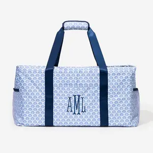 ML MARLEYLILLY Monogrammed Wire Top Extra Large Tote with Mesh Pockets & Zipper Interior for Beach Trips & Grocery Runs