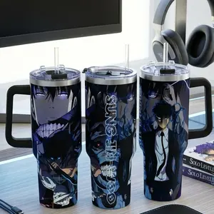 Sung Jin Woo Tumbler 20oz 40oz, Solo Leveling Tumblers, Travel Mug with Handle and Straw, Gift For Anime Fans Water Bottles Drinkware Flasks