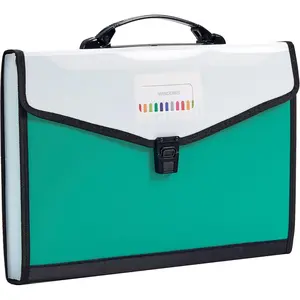 Leagl Size 13-Pockets Expanding File Folder with Handle, Plastic Accordion Filling File Folder Expandable Monthly Portable Paper Document Organizer for Office School &  (Green)