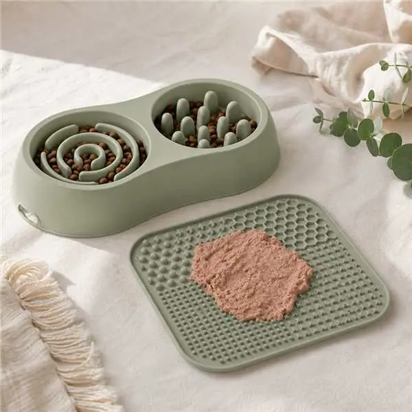 Pawline Dual Slow Feeder Bowl and Lick Mat Set for Dogs