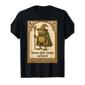 Men's Funny Wizard Frog Autism Consciousness T-shirt-'This is my disease' Medieval Frog Pattern Short Sleeve, Black Top, Suitable for Masquerade, Comic-Con and Daily Leisure Wear-Perfect Gift for Adults, skin-frien