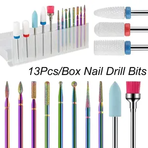 13Pcs/Box Professional Ceramic Nail Drill Bit Set Nail Grinding Tool Electric Manicure Nail File Bit For Acrylic Gel Nails And Cuticles Manicure Tools Accessories Nail Art Accessories