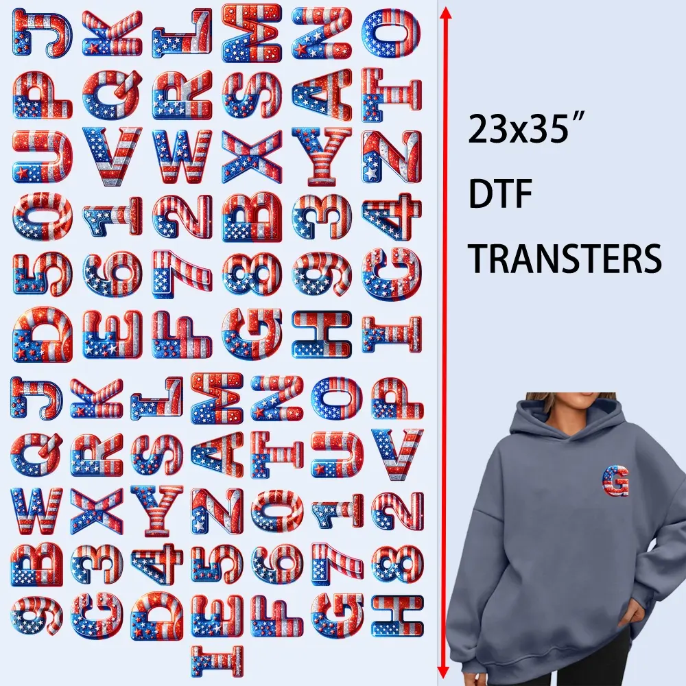 72 PCS/Set Iron on Transfers Glitter American Flag Alphabet & Numbers DTF Transfer Set DTF Transfers Ready to Press Heat Transfer Stickers Iron on Decals for T Shirts Hoodie DIY Crafts Summervibes