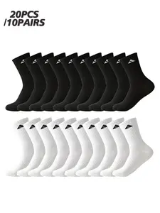10 Pairs Classic Crew Socks, Unisex, Non-Slip, Durable, Breathable, Sporty Style, All Seasons, Fitted, Plain Pattern