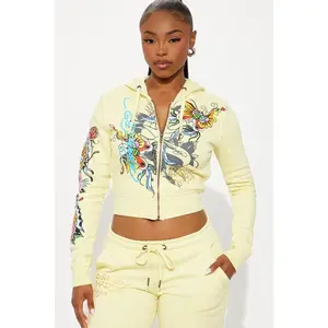 Ed Hardy Enchanted Butterfly Zip Up Hoodie - Butter Yellow N