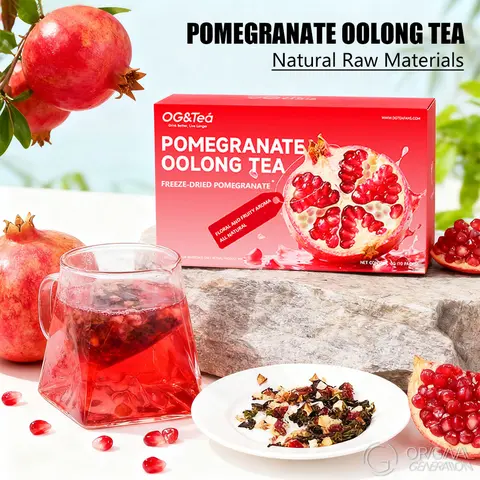Pomegranate Oolong Tea 55g (5.5g×10 Packs) - Antioxidant Fruit Brew, Calming Drinks, Anxiety Management Herbal Tea Blended with Snow Pear, Hibiscus, Dragon Fruit